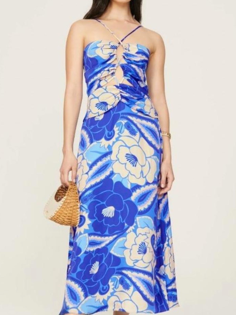 Farm Rio Cutout printed satin halterneck midi dress size medium